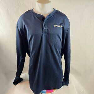 Snap On Henley Shirt Mens 3XL Blue Workwear Mechanic Logo Performance Tee Casual